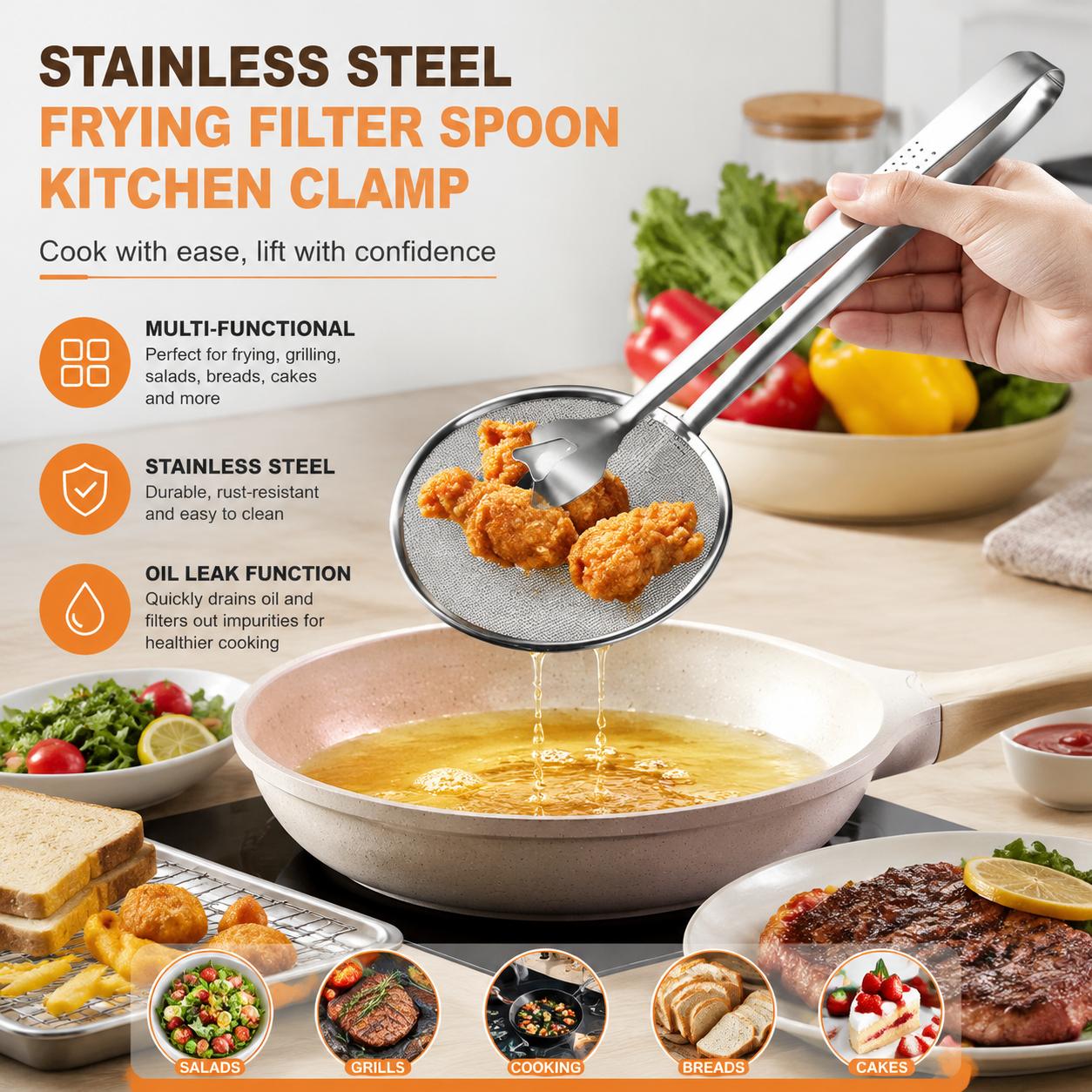 Cucchiaio colino in acciaio in - Home Cooking Oil Filter recensione e prezzo